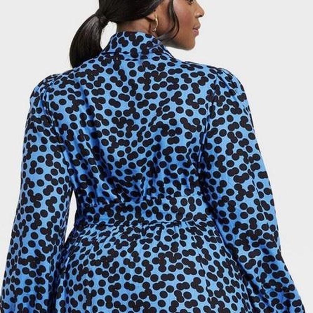 Ava & Viv Bright Blue with Black Polka Dot Dress | 1X